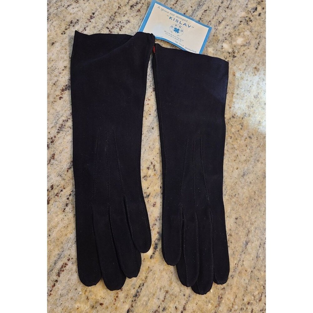 New! Vintage Size S 6.5 Black Thin Suede 11.5" Long Formal Gloves